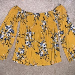 *NWT* Xhilaration smocked floral off the shoulder bell sleeve top